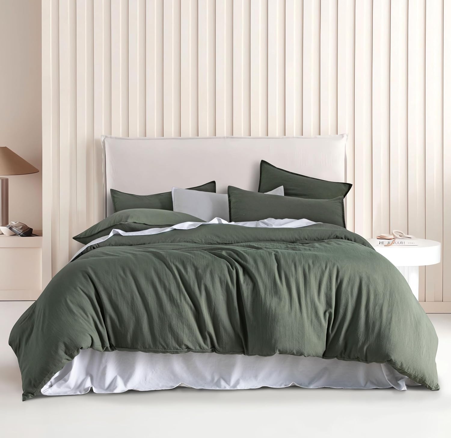 Vintage Washed Microfibre Quilt Cover Set (3Pcs) - Khaki Green – Double