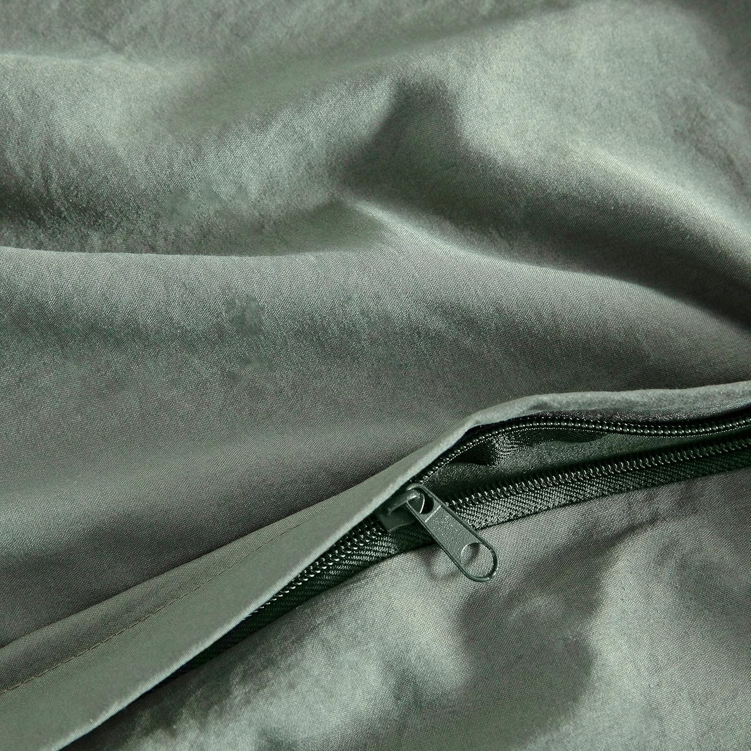 Vintage Washed Microfibre Duvet Quilt Cover Set – Khaki Green – Double