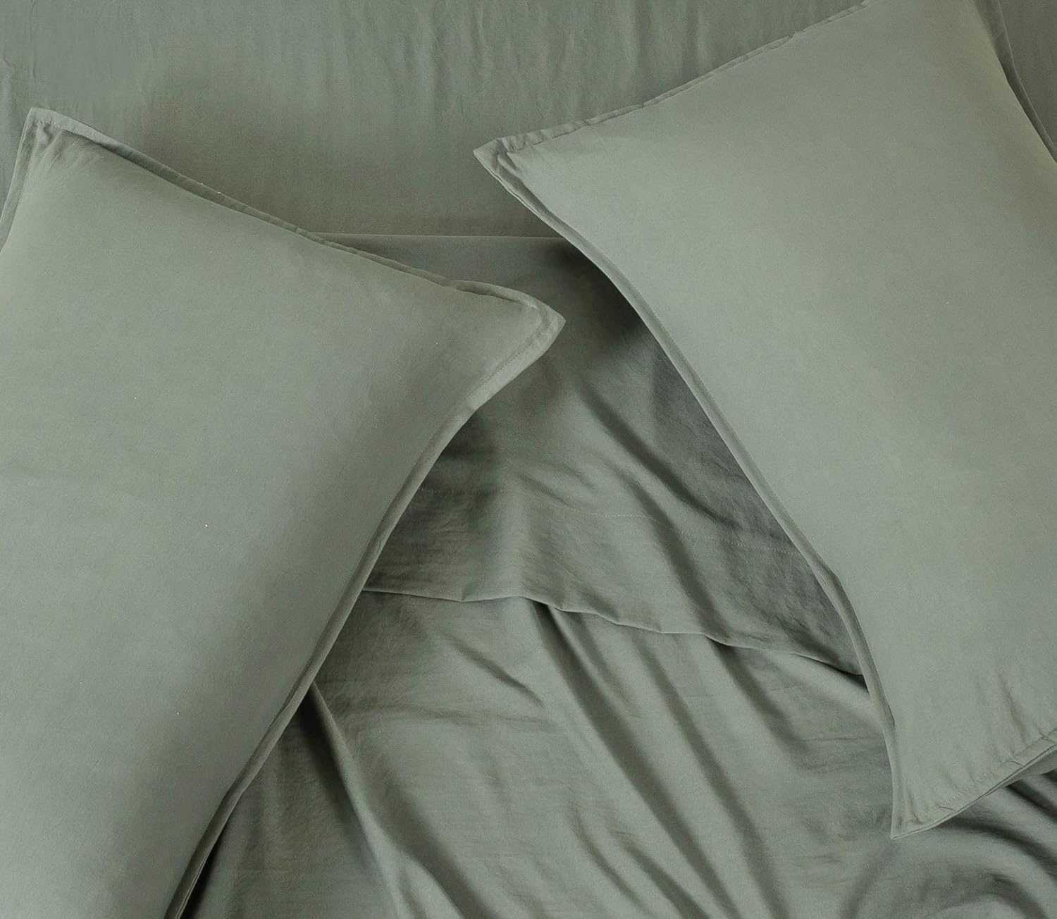 Vintage Washed Microfibre Duvet Quilt Cover Set – Khaki Green – Double