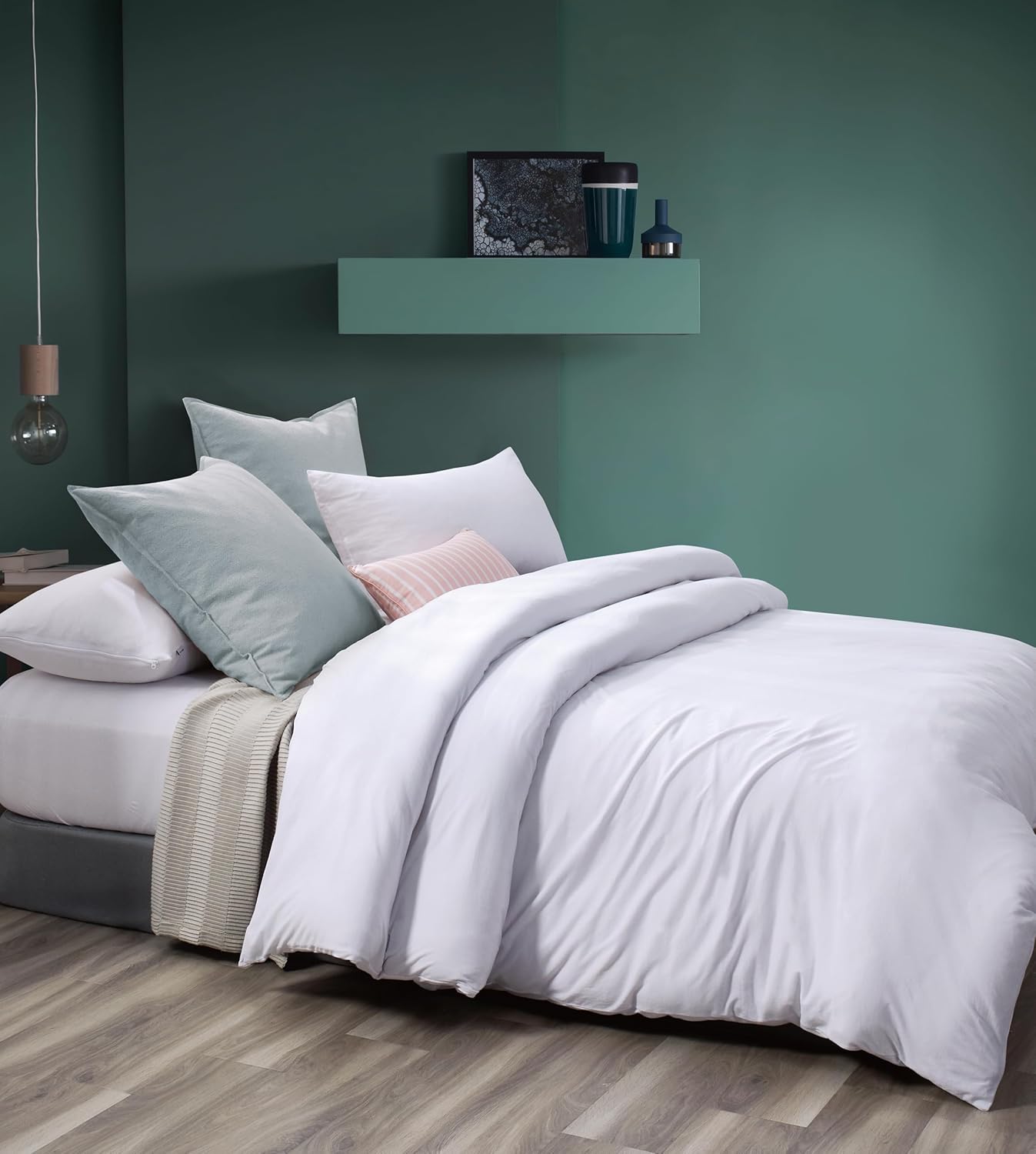 Callan Jersey Cotton Quilt Cover Set – White – Queen