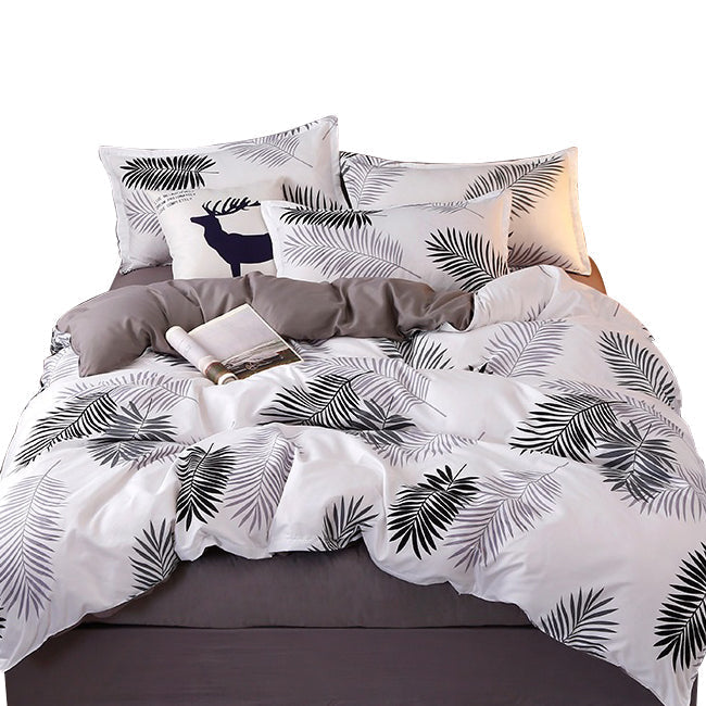 Palm Leaves Pattern Aloe Cotton Flat Sheet Quilt Cover Pillowcases 4pcs Bedding Set () – Double