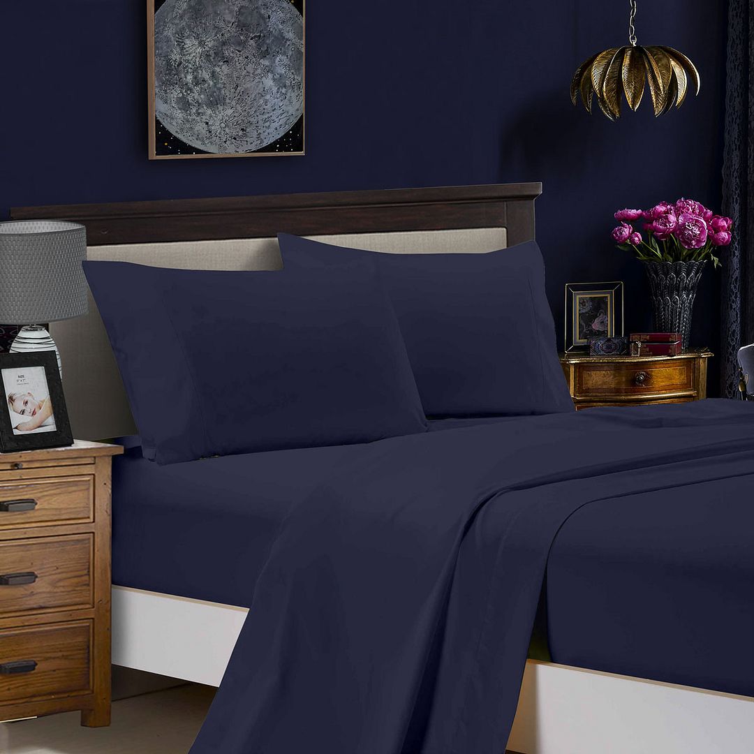 Cove 1000TC Ultra Soft Bed Midnight Blue Flat & Fitted Sheet Set – King
