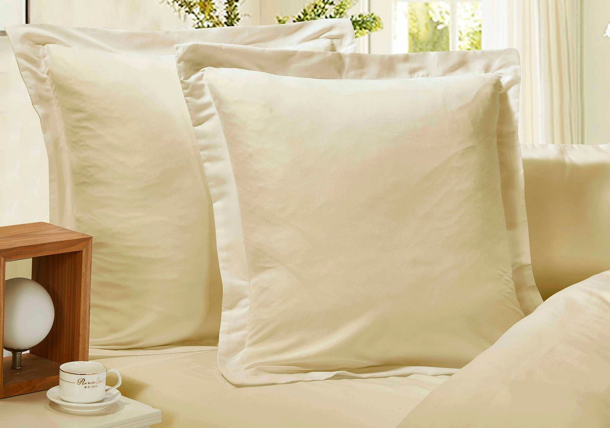 Atlas 1000TC Premium Ultra Soft European Pillowcases 2 - Pack Yellow Cream