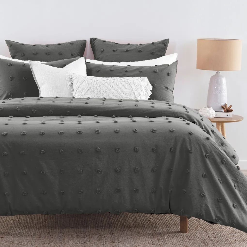 Tufted Dot Jacquard Grey Duvet Quilt Cover Set – King
