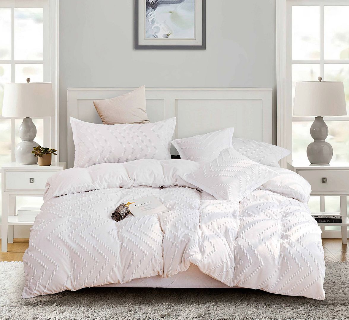 Tufted Boho Wave Jacquard White Duvet Quilt Cover Set – Super King