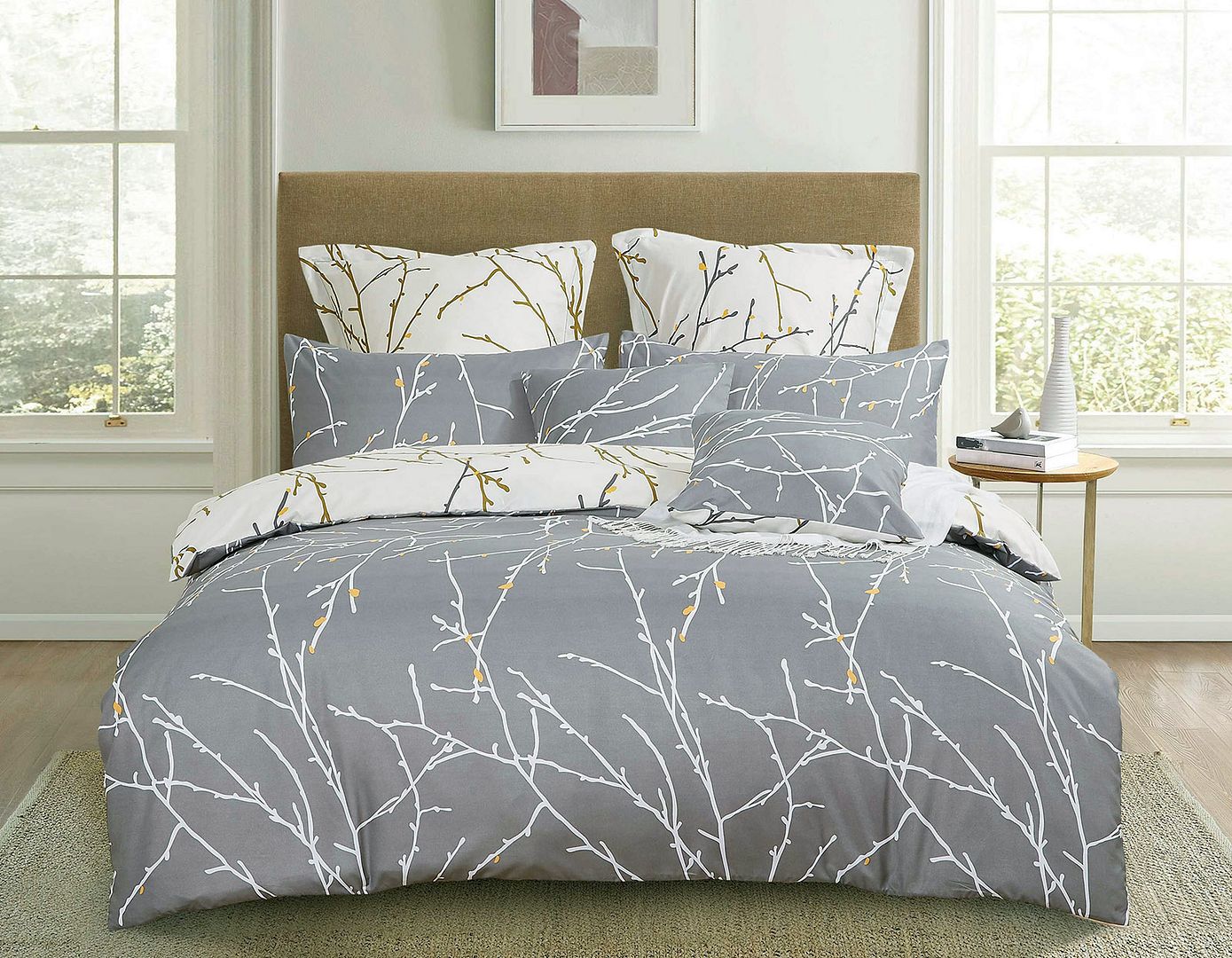 Tree Reversible Grey Duvet Quilt Cover Set – King