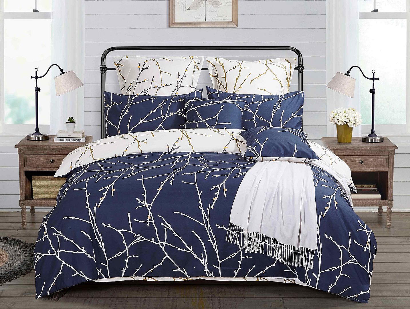 Tree Reversible Blue Duvet Quilt Cover Set – Queen