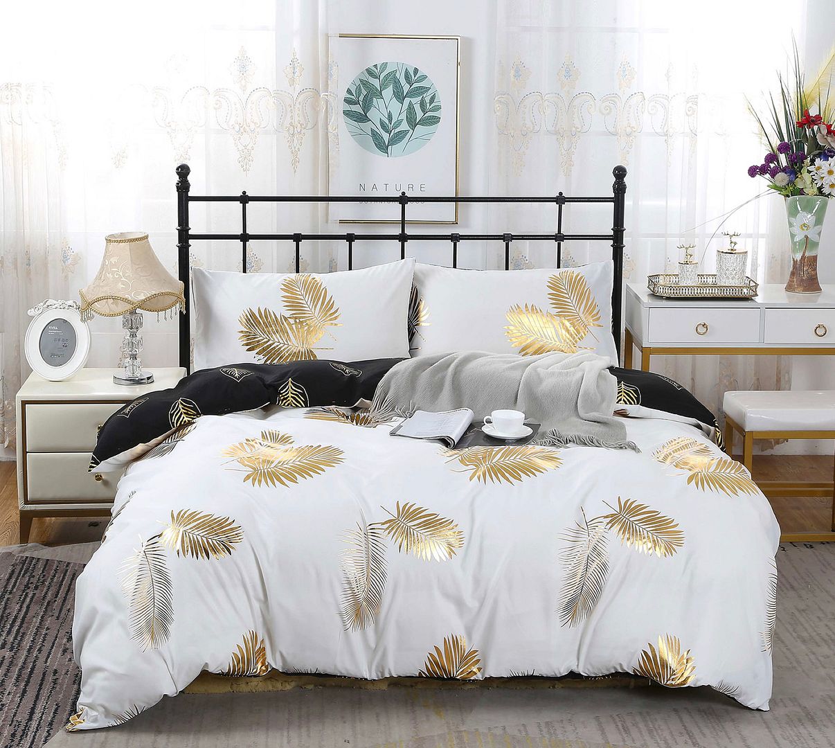 Reversible Design Leaves Bed Quilt/Duvet Cover Set – Queen