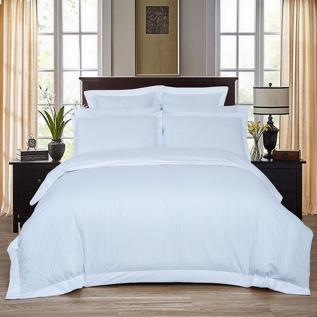 Haven 1000TC Ultra Soft Striped White Duvet Quilt Cover Set – Queen