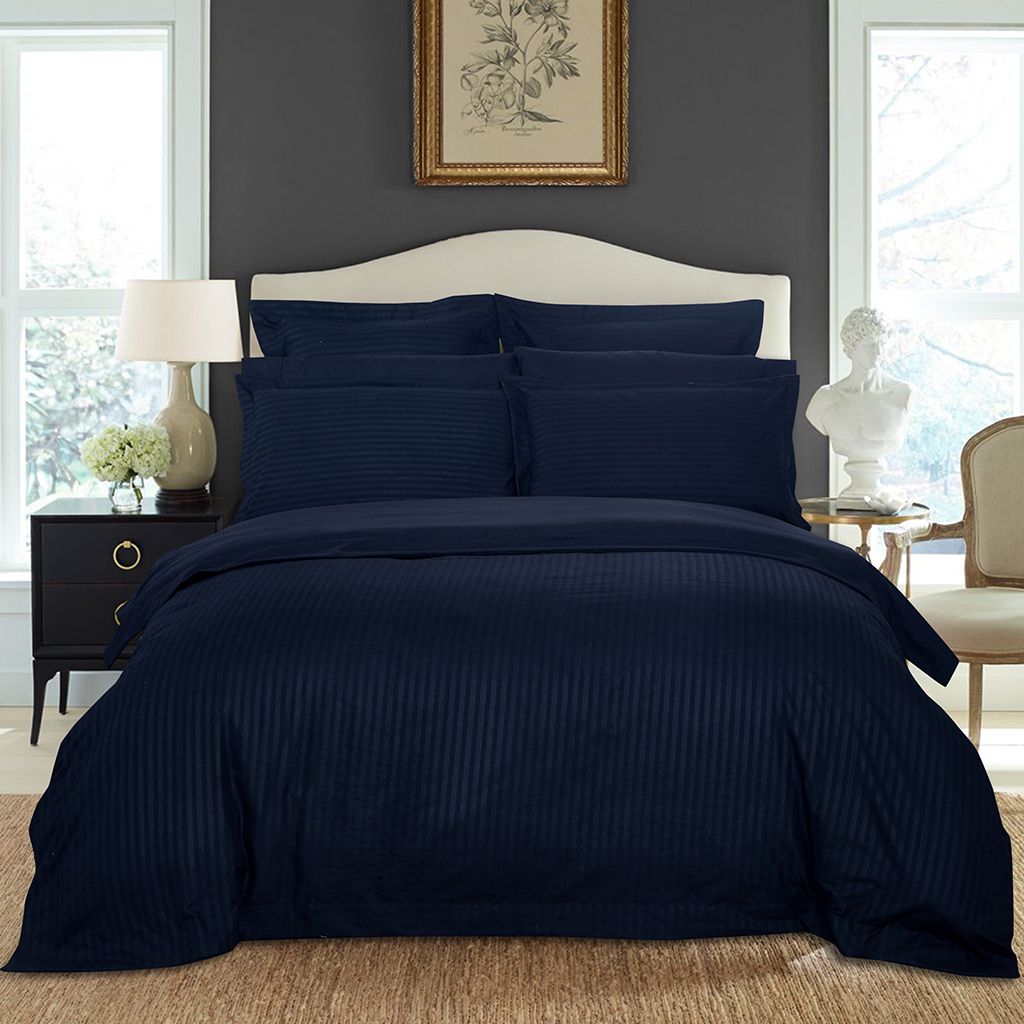 Arlo 1000TC Ultra Soft Striped Midnight Blue Duvet Quilt Cover Set – Queen
