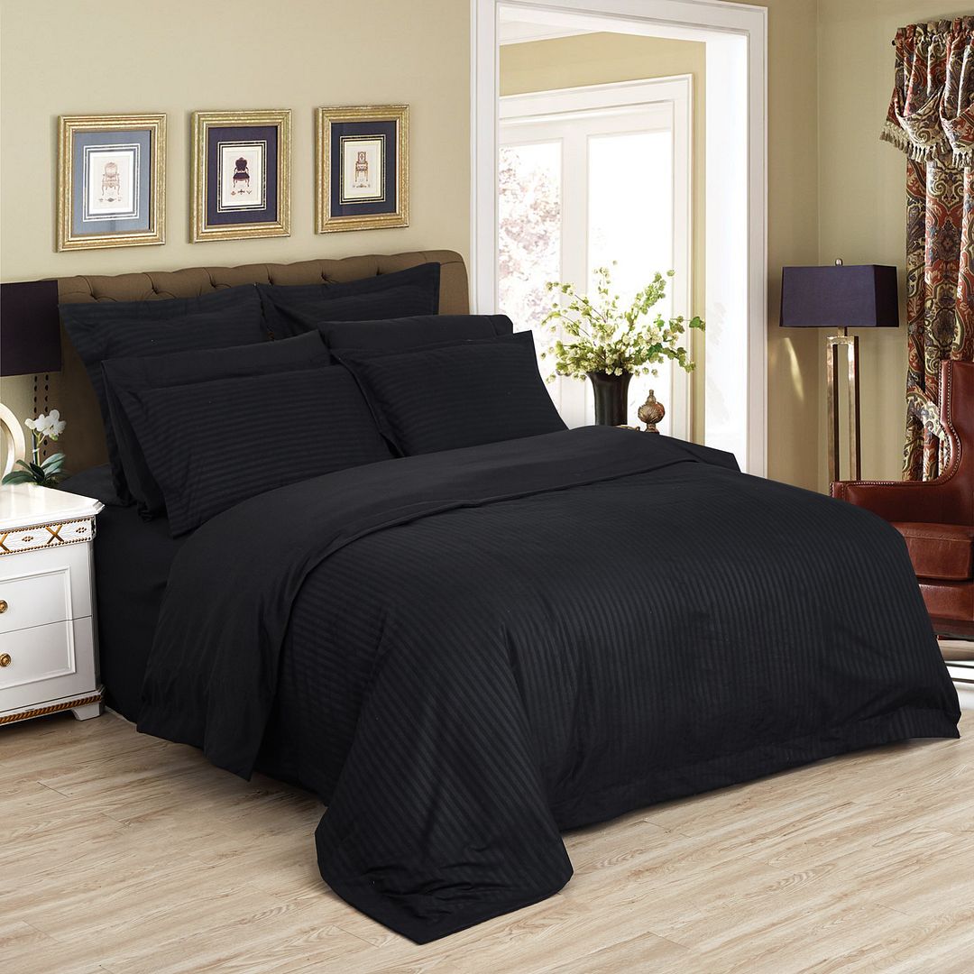 Halston 1000TC Ultra Soft Striped Quilt Cover Set – Black – Super King