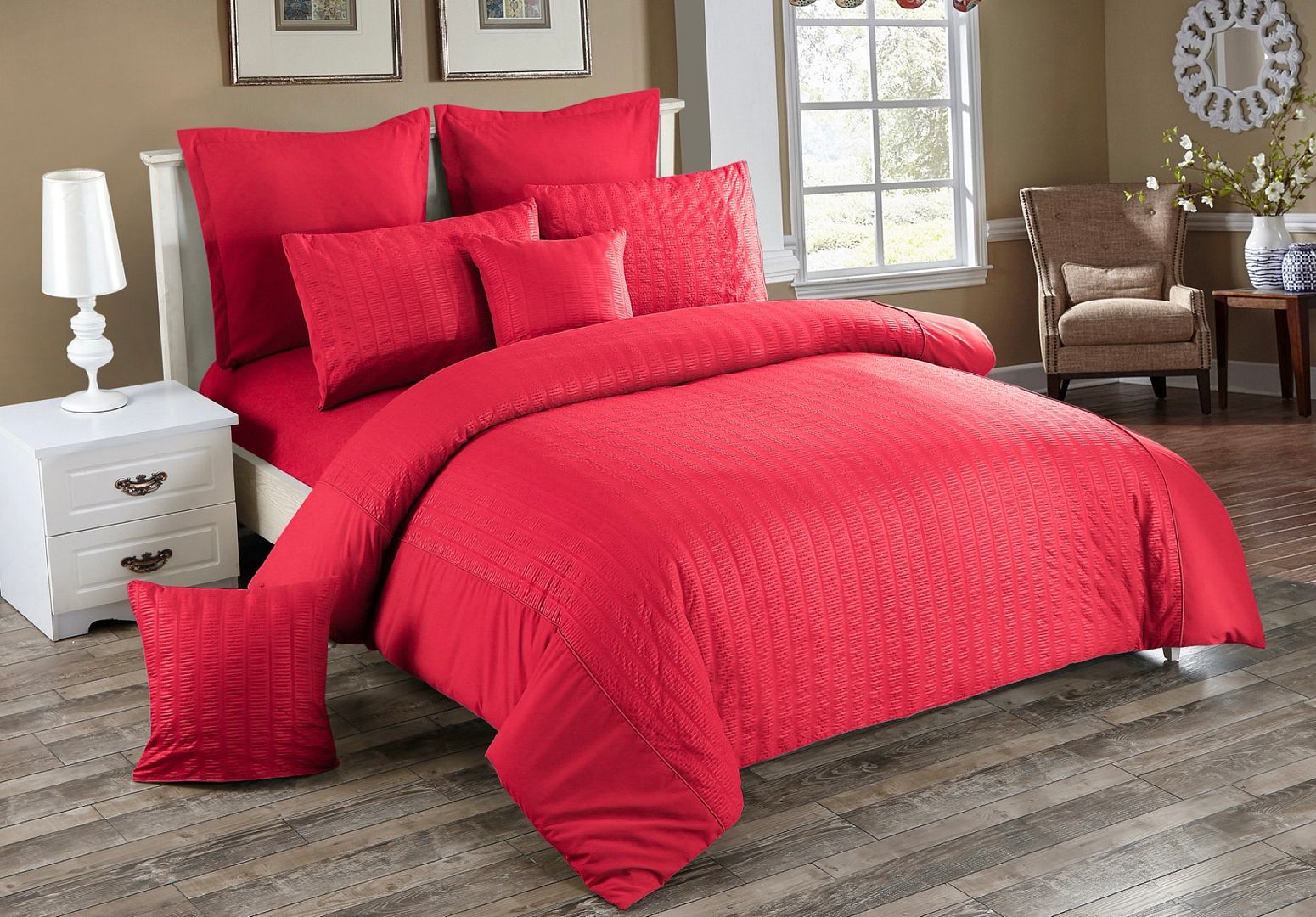 Seersucker Quilt/Duvet Cover Set - Red – King