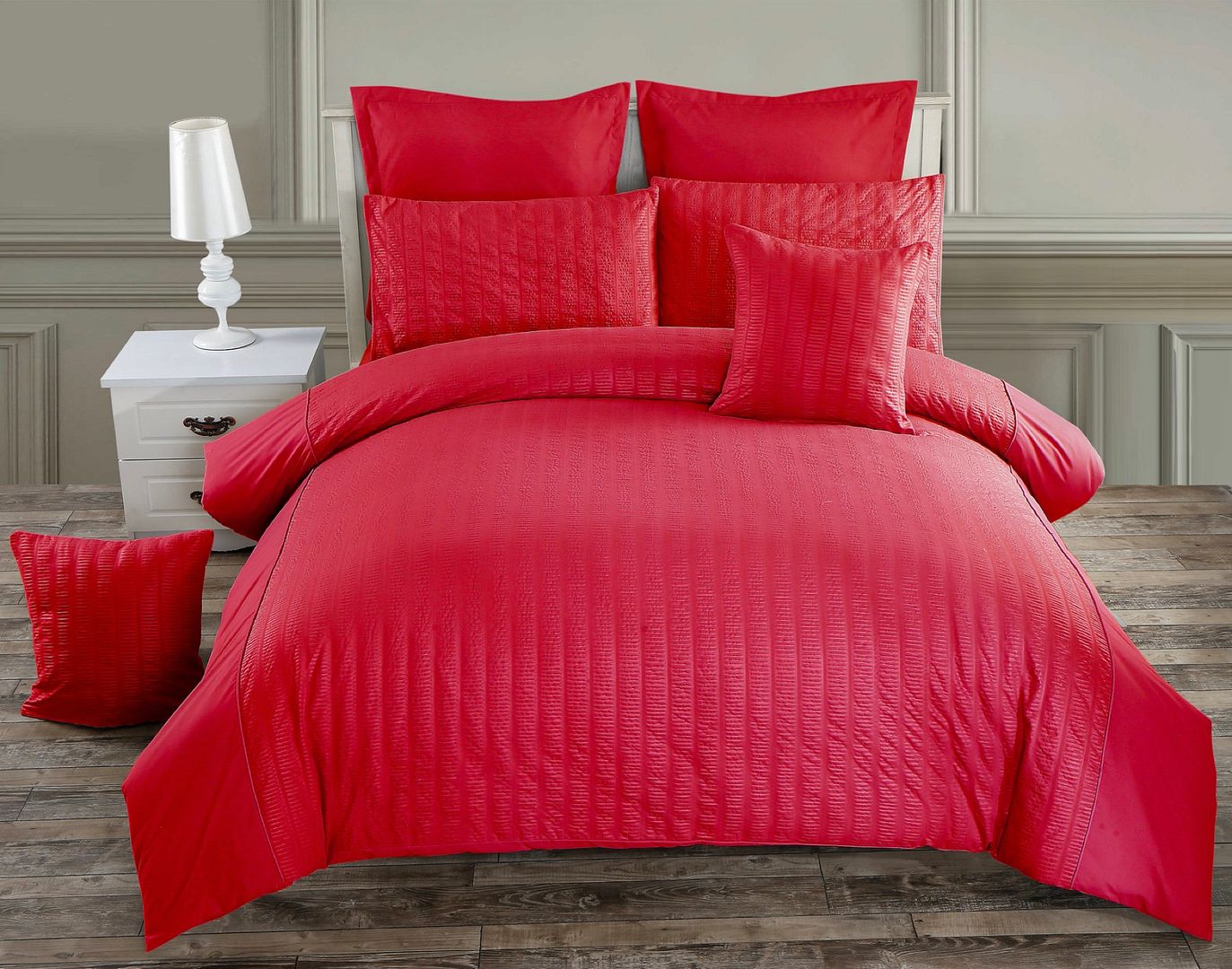 Alderon Seersucker Quilt Cover Set – Red – King