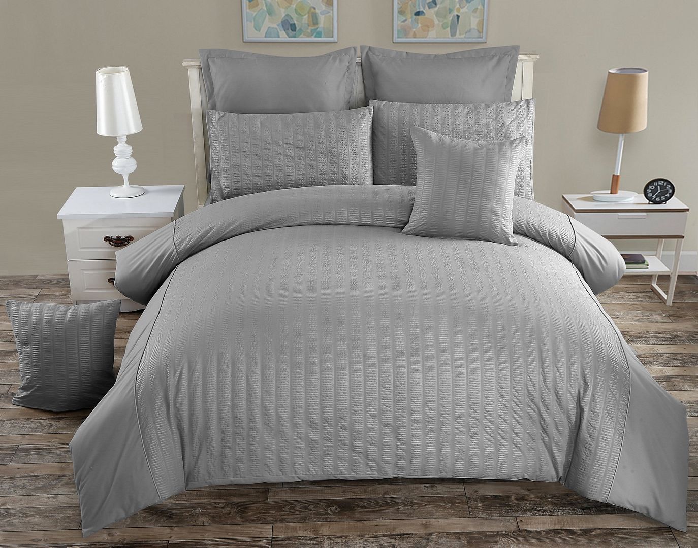 Seersucker Grey Duvet Quilt Cover Set – Queen