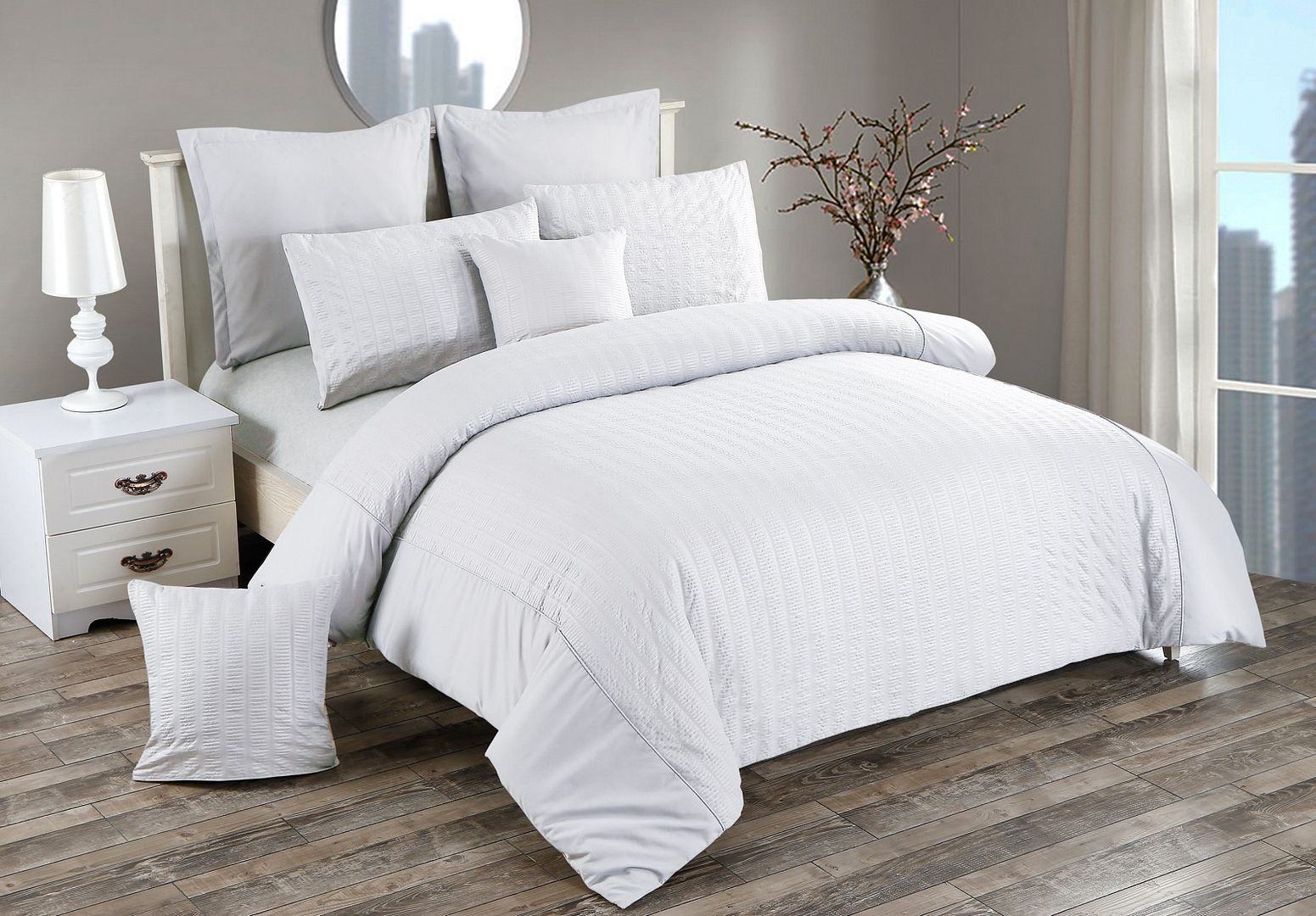 Seersucker Quilt Cover Set – White – Super King