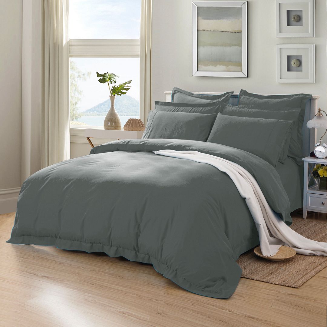 Cove 1000TC Quilt Cover Set – Charcoal – Queen