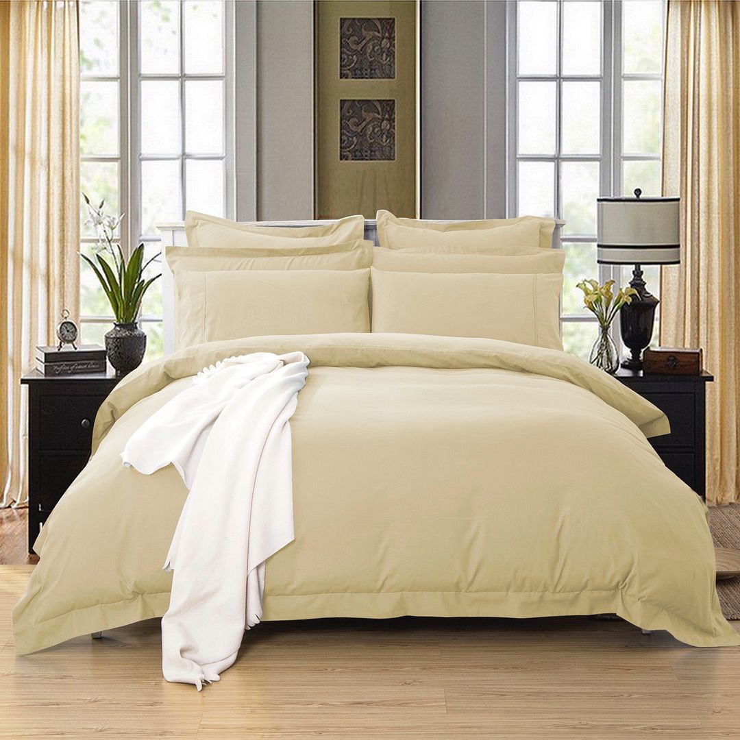 Arlo 1000TC Tailored Yellow Cream Duvet Quilt Cover Set – Queen