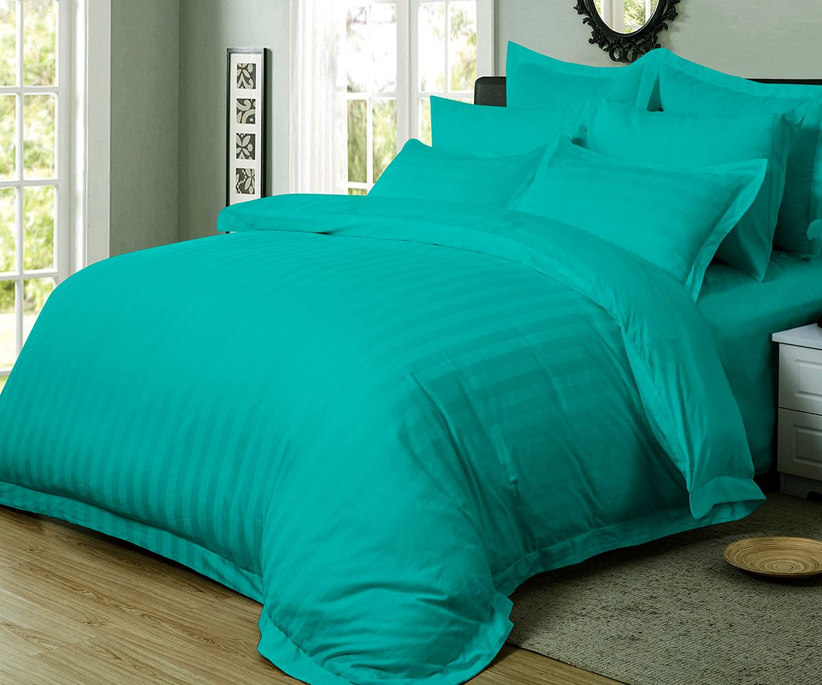 Nova 1000TC Ultra Soft Striped Teal Duvet Quilt Cover Set – Queen