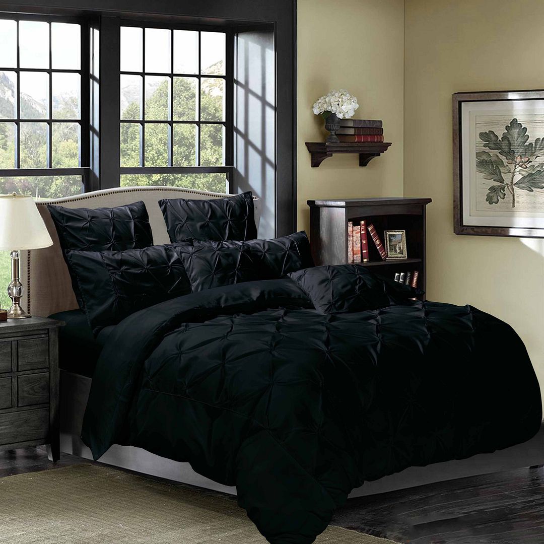 Pintuck Diamond Quilt Cover Set – Black – Queen