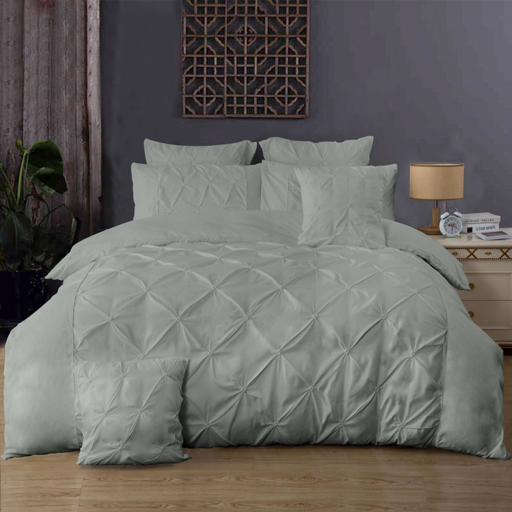 Diamond Pintuck Grey Duvet Quilt Cover Set – Queen