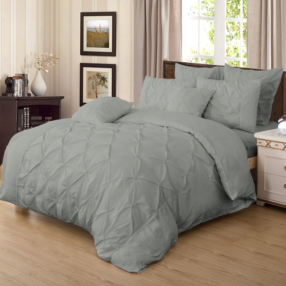 Pintuck Diamond Quilt Cover Set – Grey – Queen