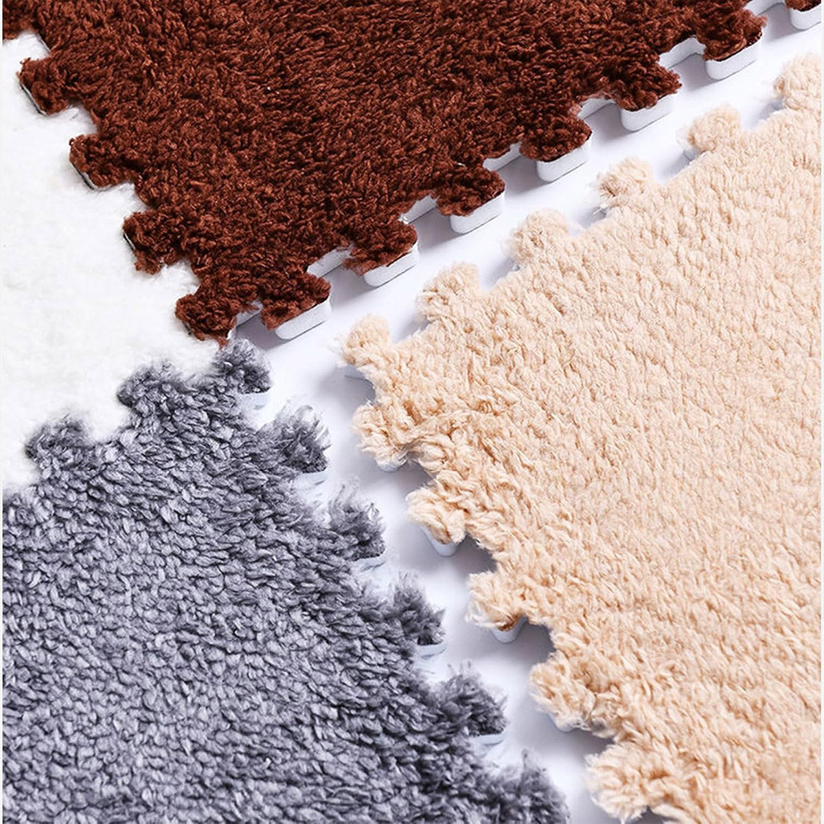 Plush Interlocking Floor Tiles – Beige/Cream – Set of 10