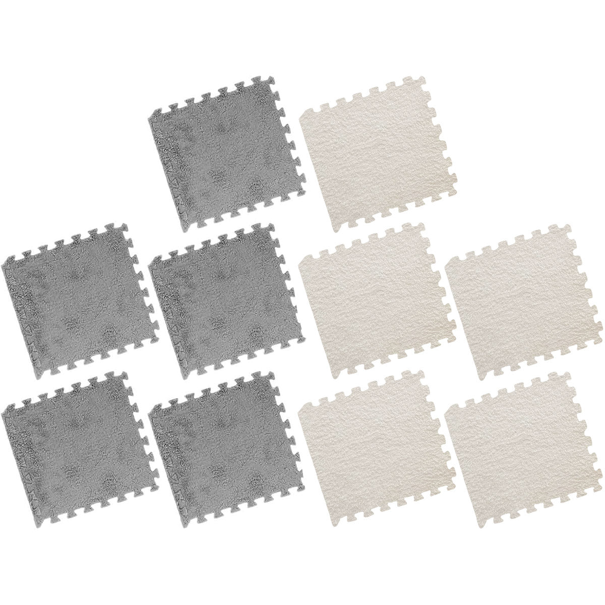 Plush Interlocking Floor Tiles – Beige/Cream – Set of 10