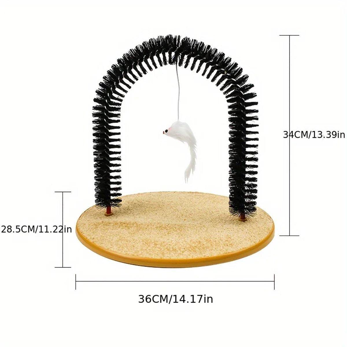 Arch Cat Grooming Brush with Mouse Toy – Grey – Standard