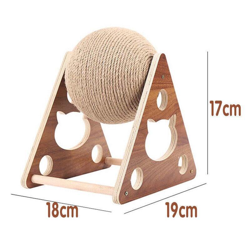 Linden Wooden Cat Scratcher with Rotating Sisal Ball