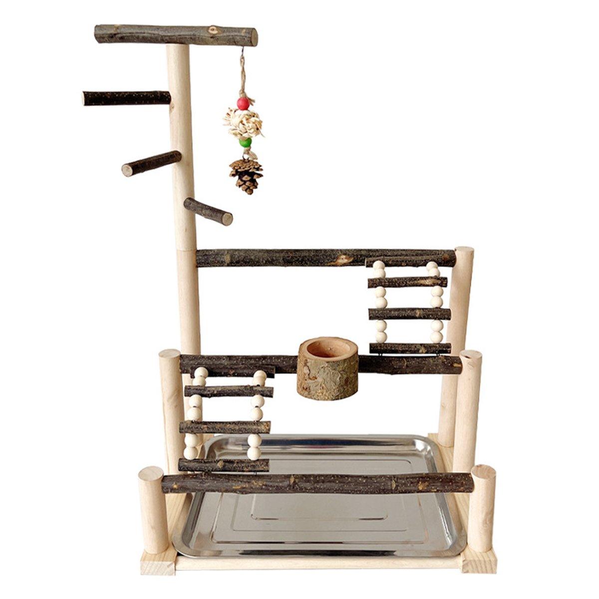 Arlo Wooden Parrot Play Stand with Climbing Ladder & Food Bowl