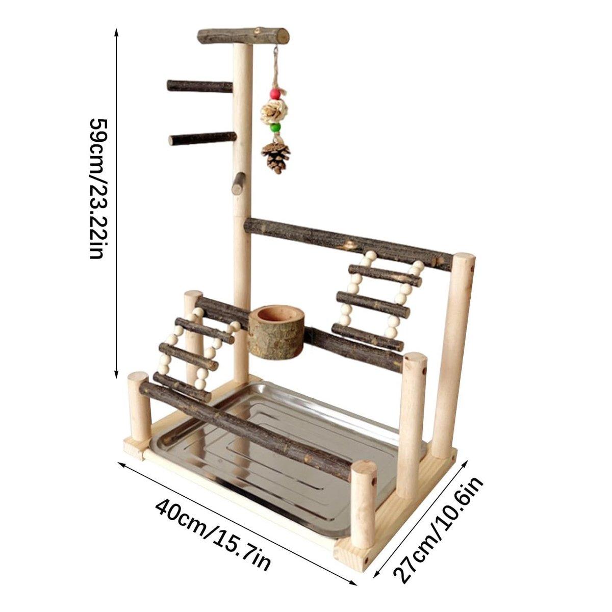 Arlo Wooden Parrot Play Stand with Climbing Ladder & Food Bowl