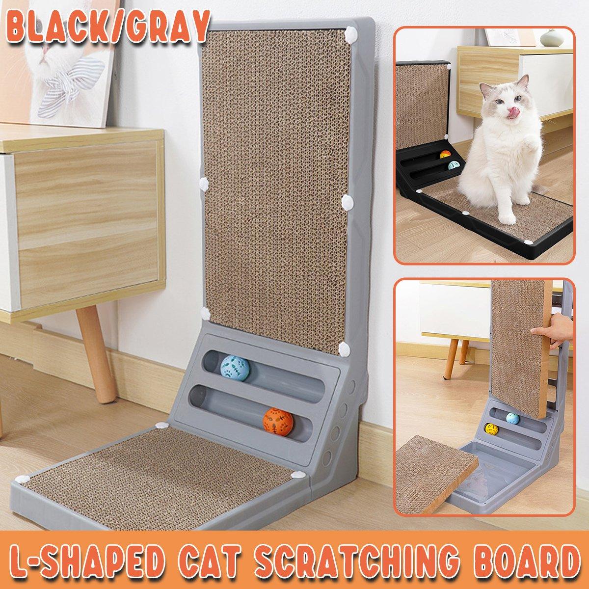 Cove L - shaped Cat Scratching Board Vertical Claw Toy Cat Scratcher for Pet Playtime - Black