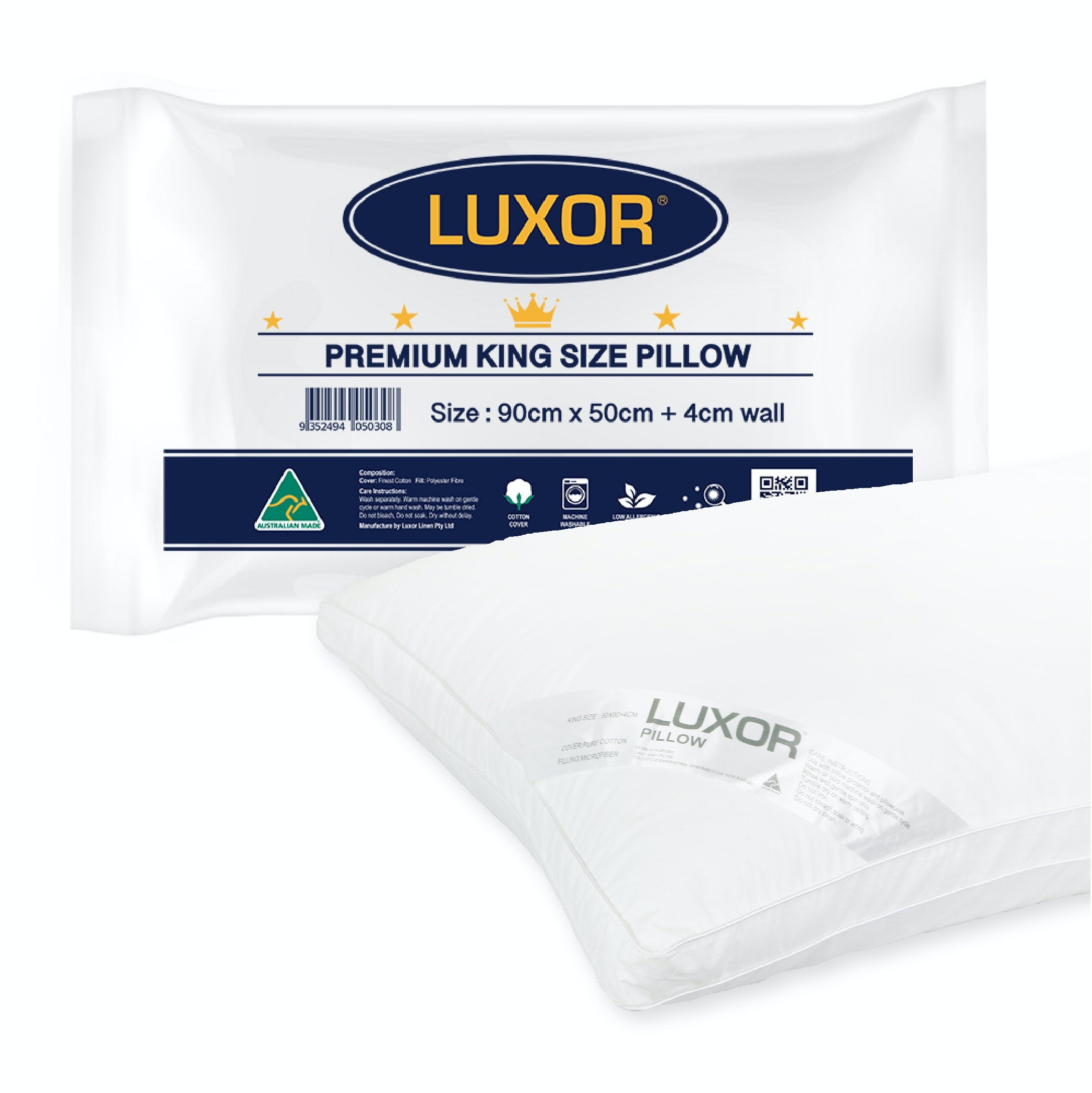Australian Made Hotel Pillow with 4cm Wall Single Pack – King