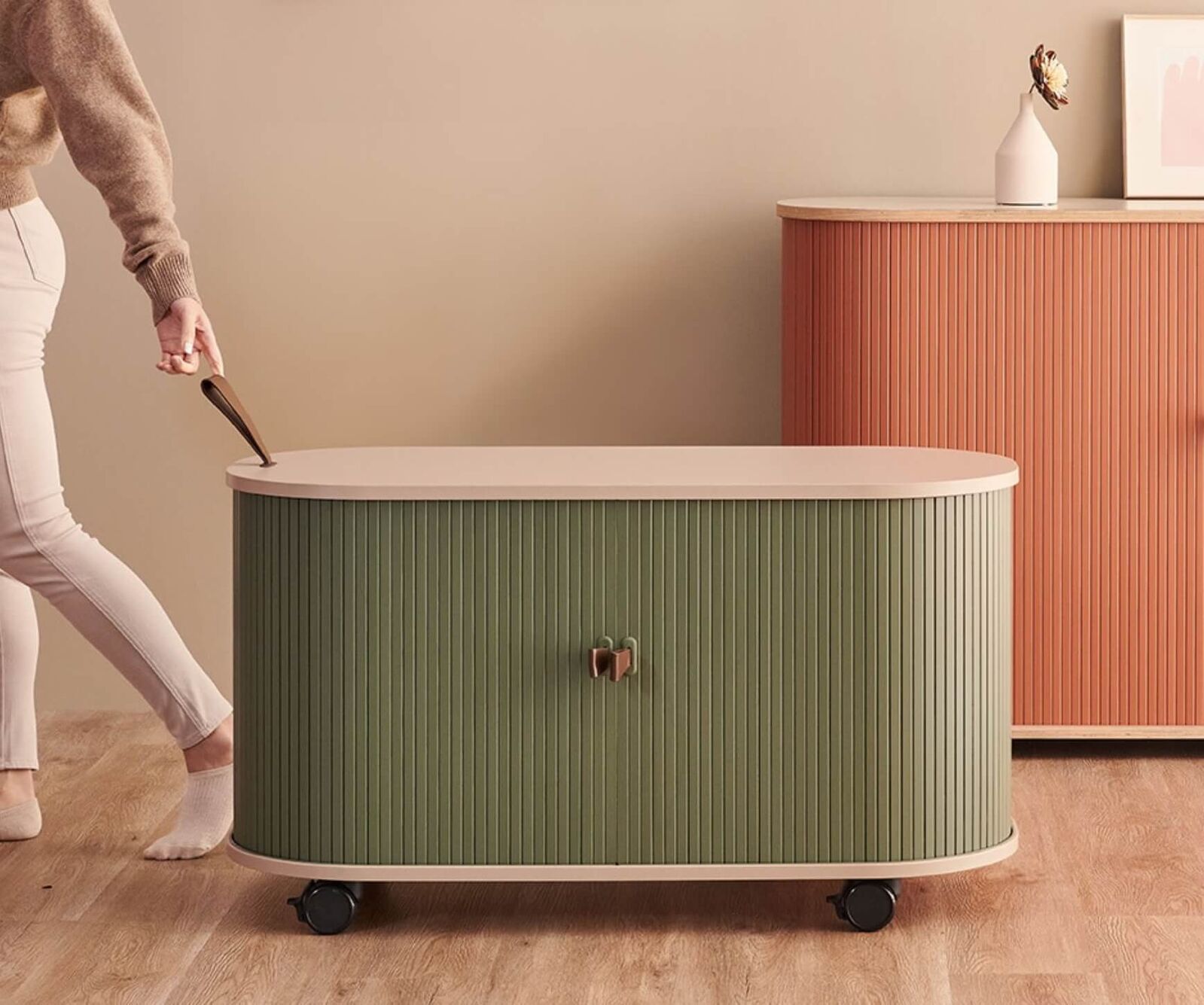 Orvella Mobile Roller Shutter Cabinet – Green