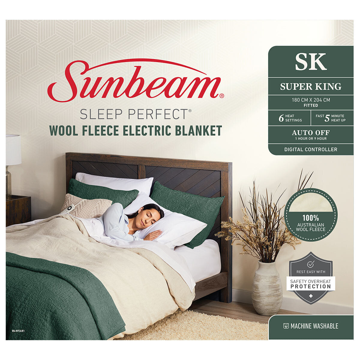Sunbeam Sleep Perfect Wool Fleece Electric Blanket – Beige – Super King