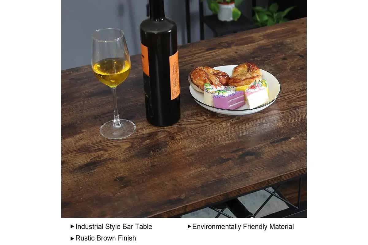 Industrial Style Bar Table with Wine Rack Storage