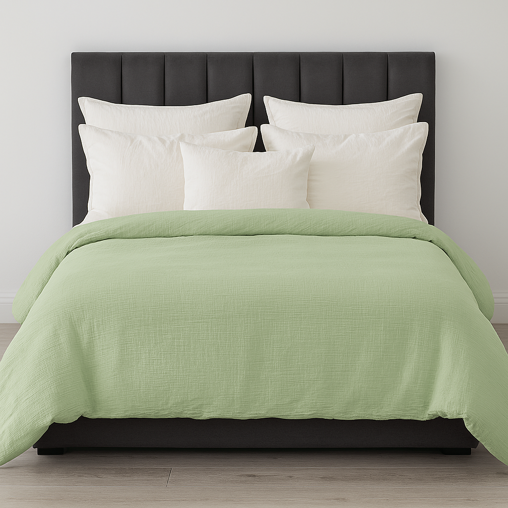 Linden Cotton Muslin Quilt Cover Set – Pastel Green – King