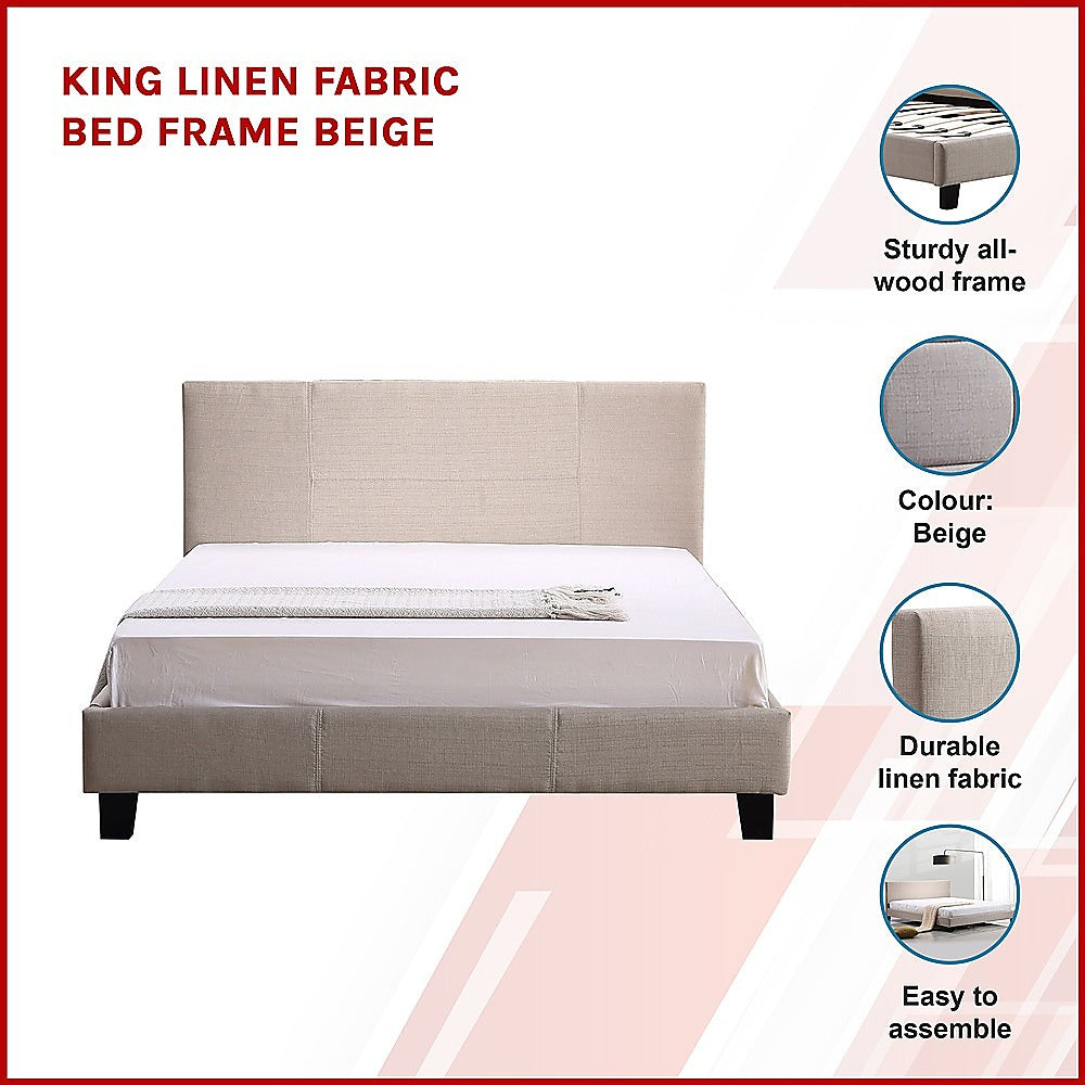 Arlo Linen Fabric Bed Frame – Beige – King