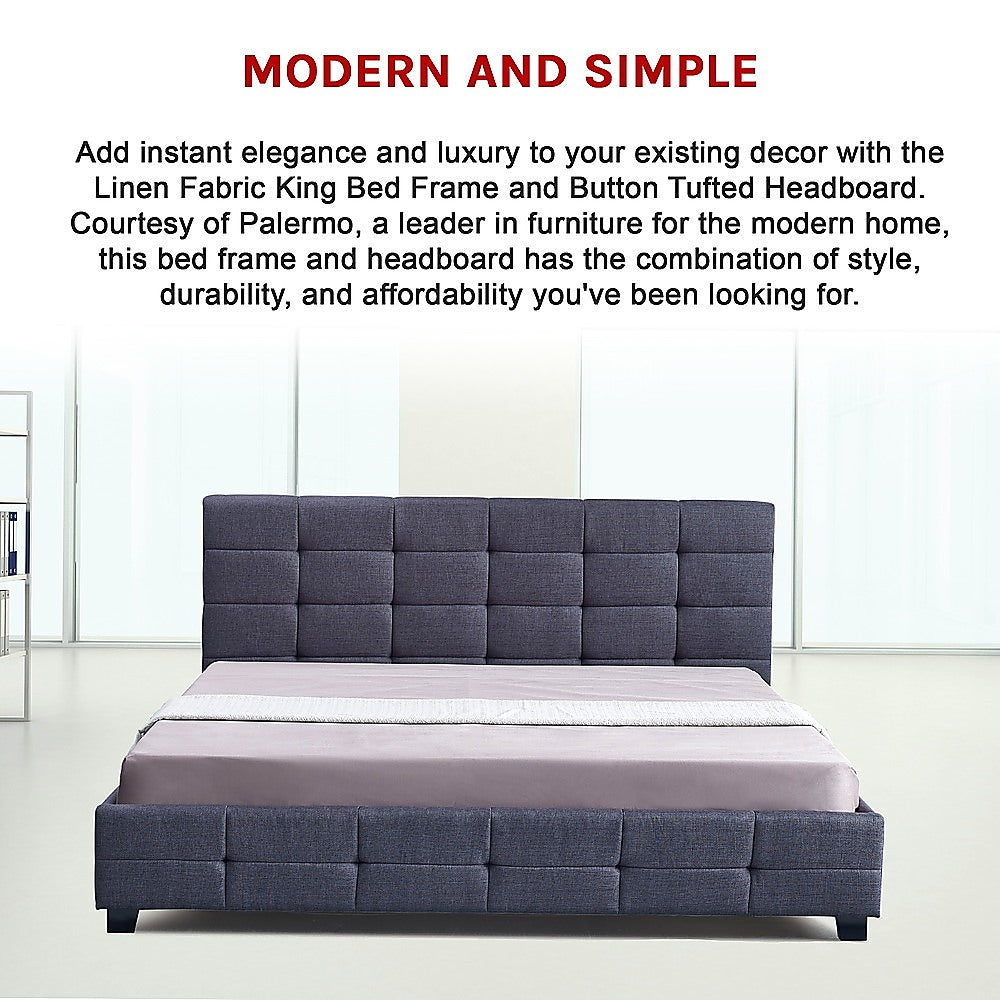 Alderon Linen Bed Frame – Grey – King