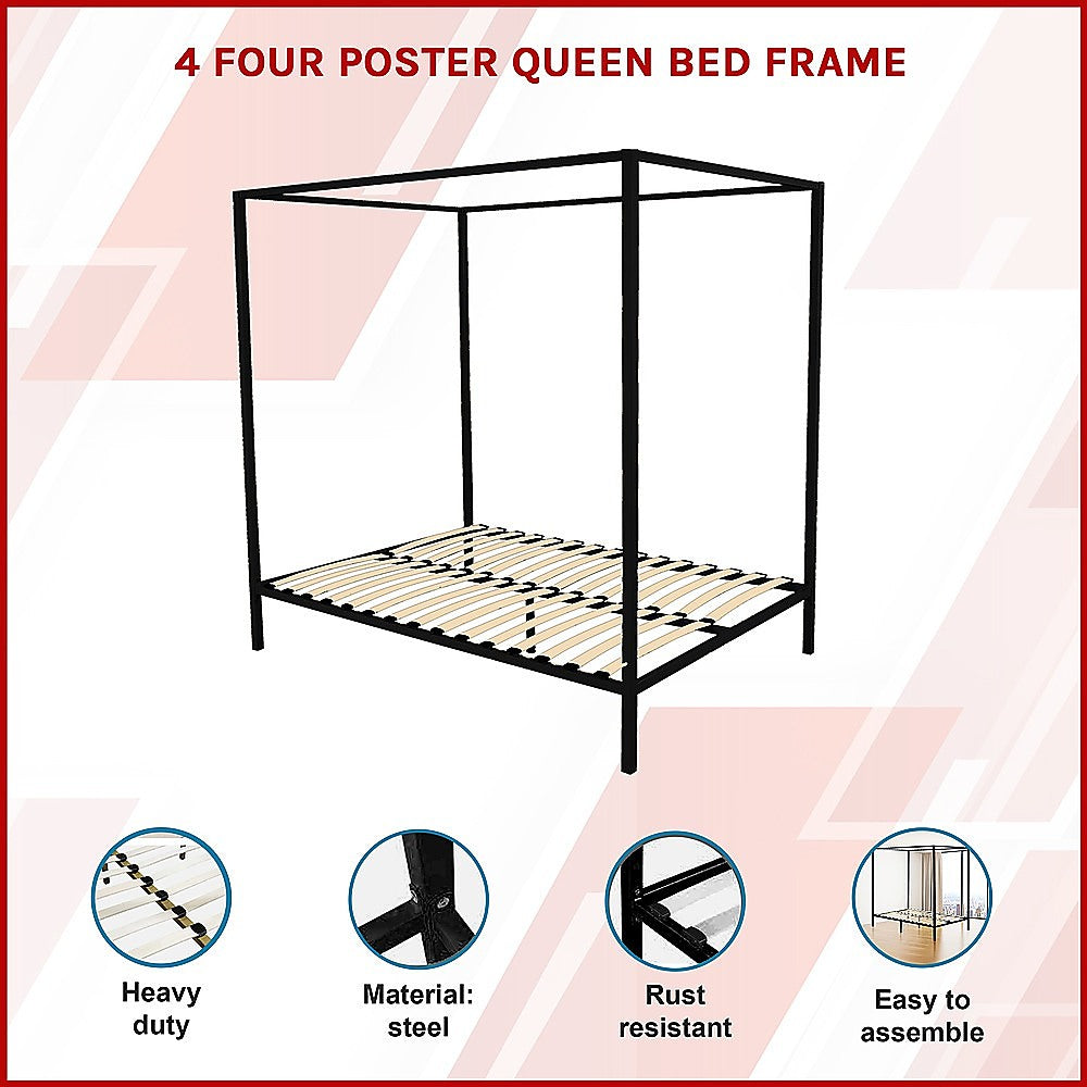 Atlas 4 Poster Bed Frame – Black – Queen