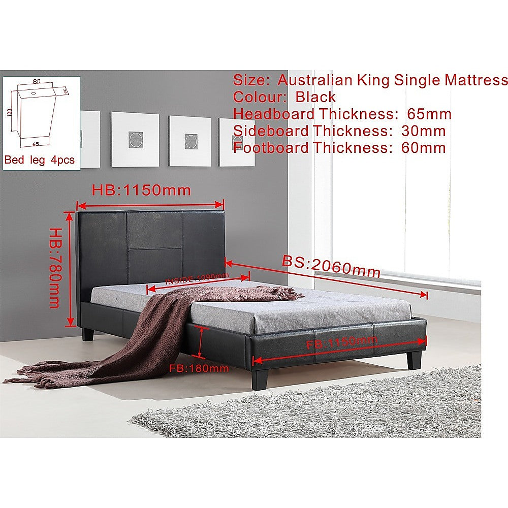Rowan PU Leather Bed Frame – Black – King Single