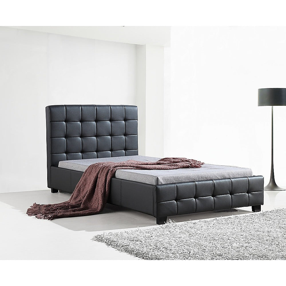 Nova PU Leather Deluxe Bed Frame – Black – King Single