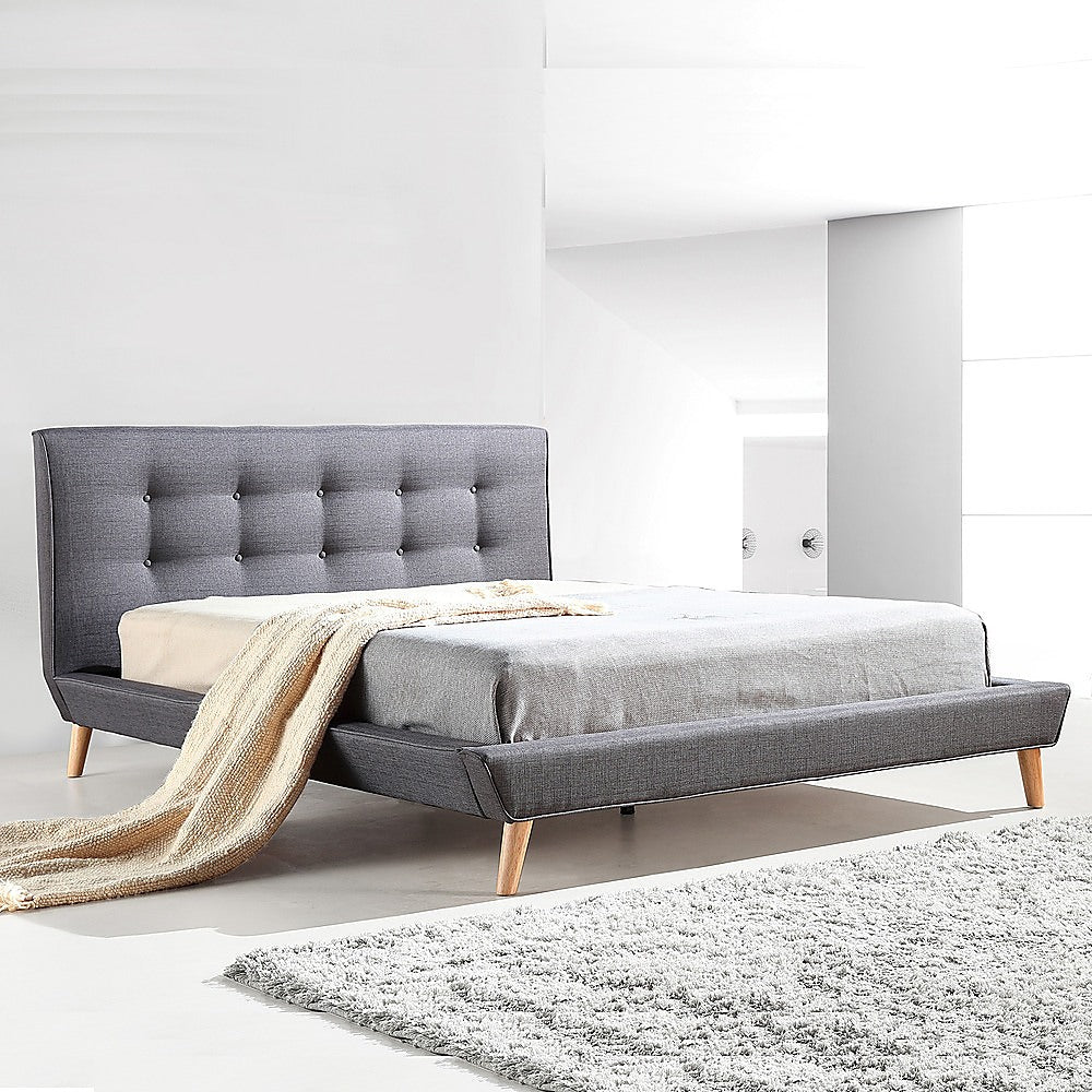 Arlo Linen Fabric Deluxe Bed Frame – Grey – Double