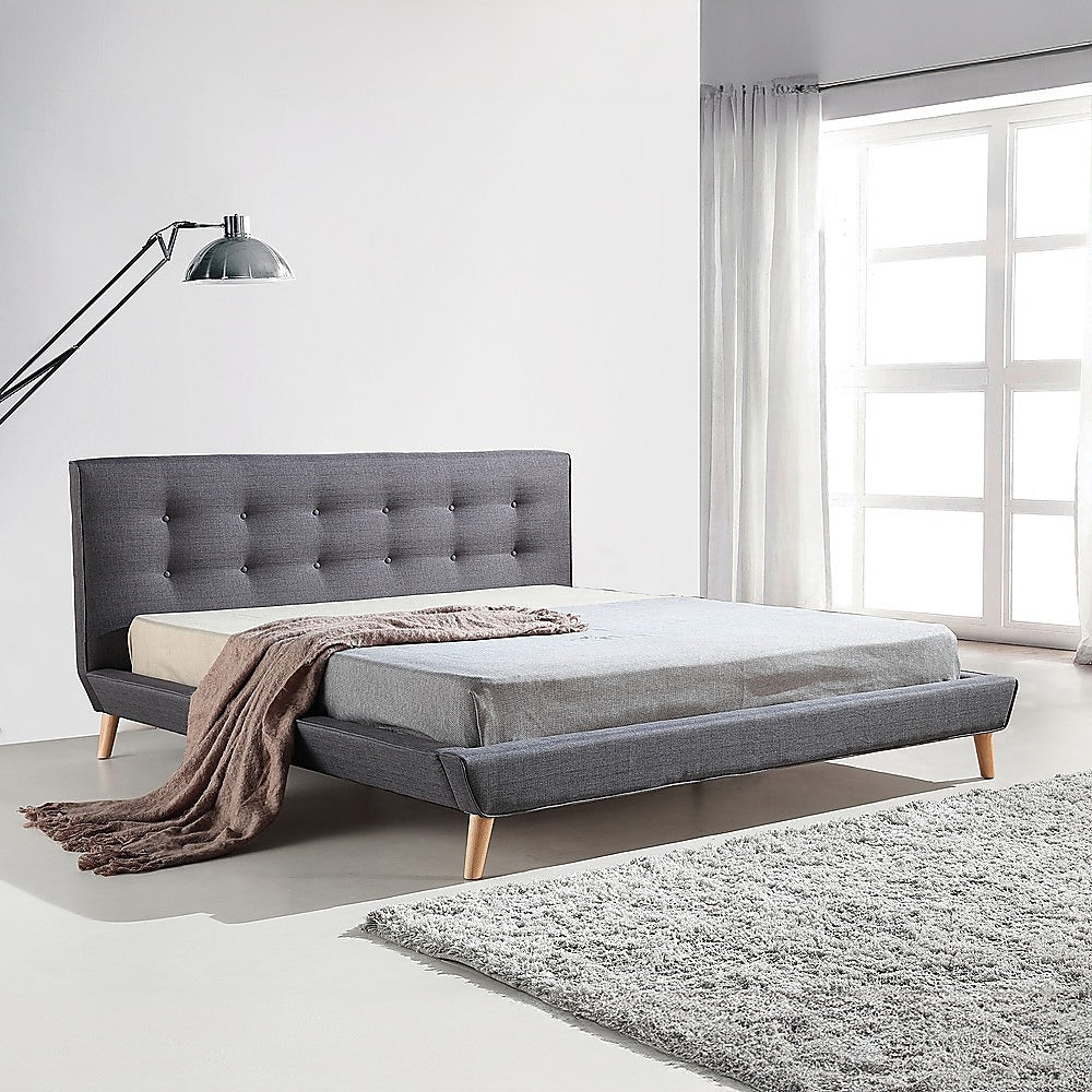 Arlo Linen Fabric Deluxe Bed Frame – Grey – King