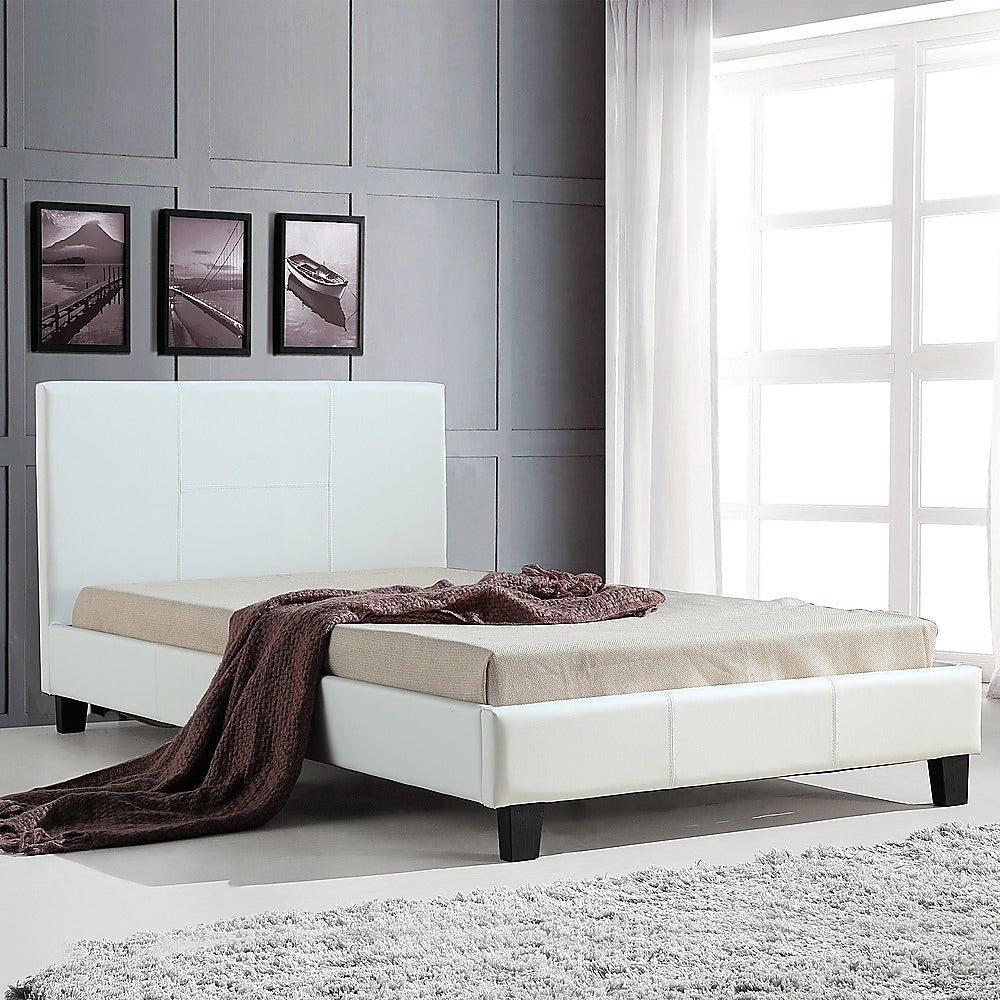 Linden PU Leather Bed Frame – White – King Single