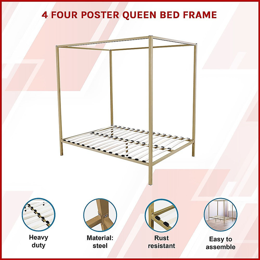 Rowan 4 Poster Bed Frame – Gold – Queen
