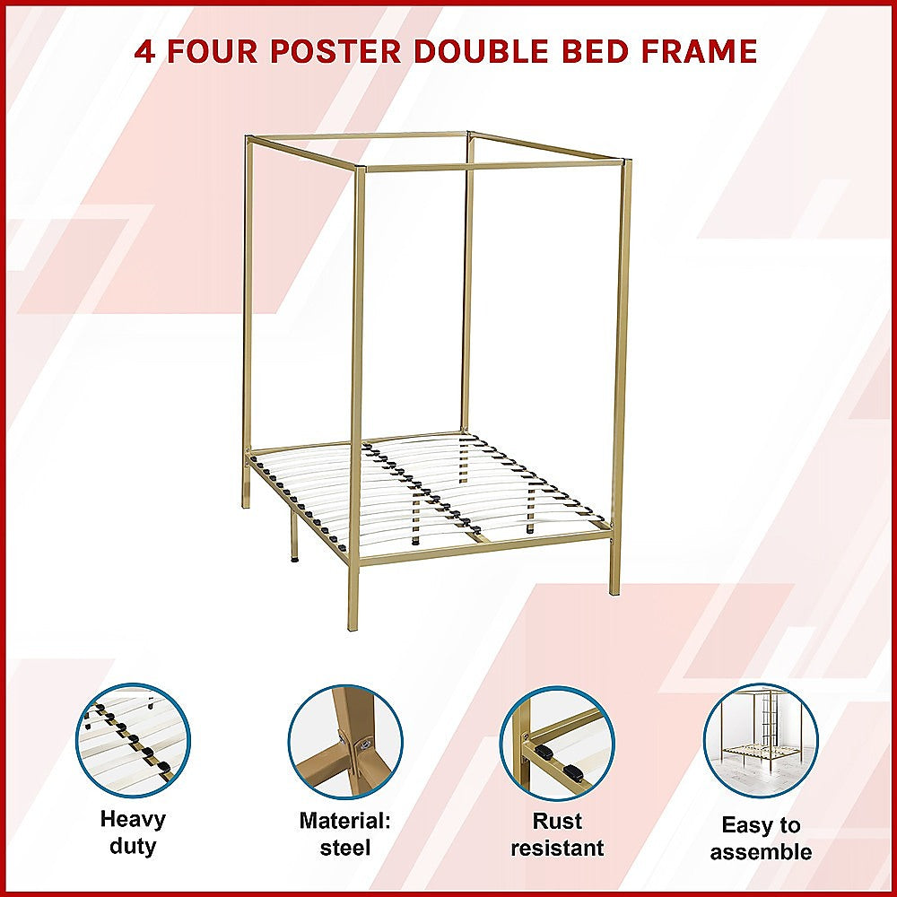 Linden 4 Poster Bed Frame – Gold – Double