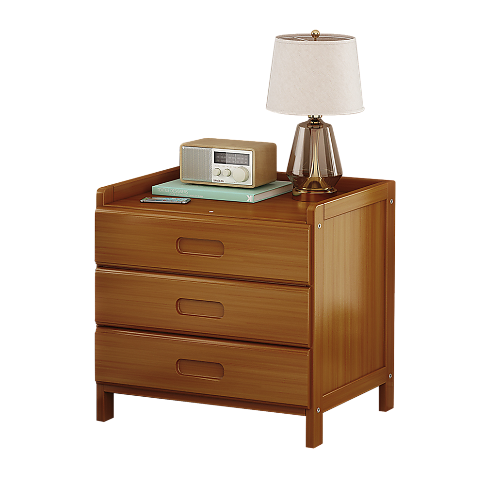 Aldora Bamboo Storage Bedside Table – Dark Wood – 40 cm