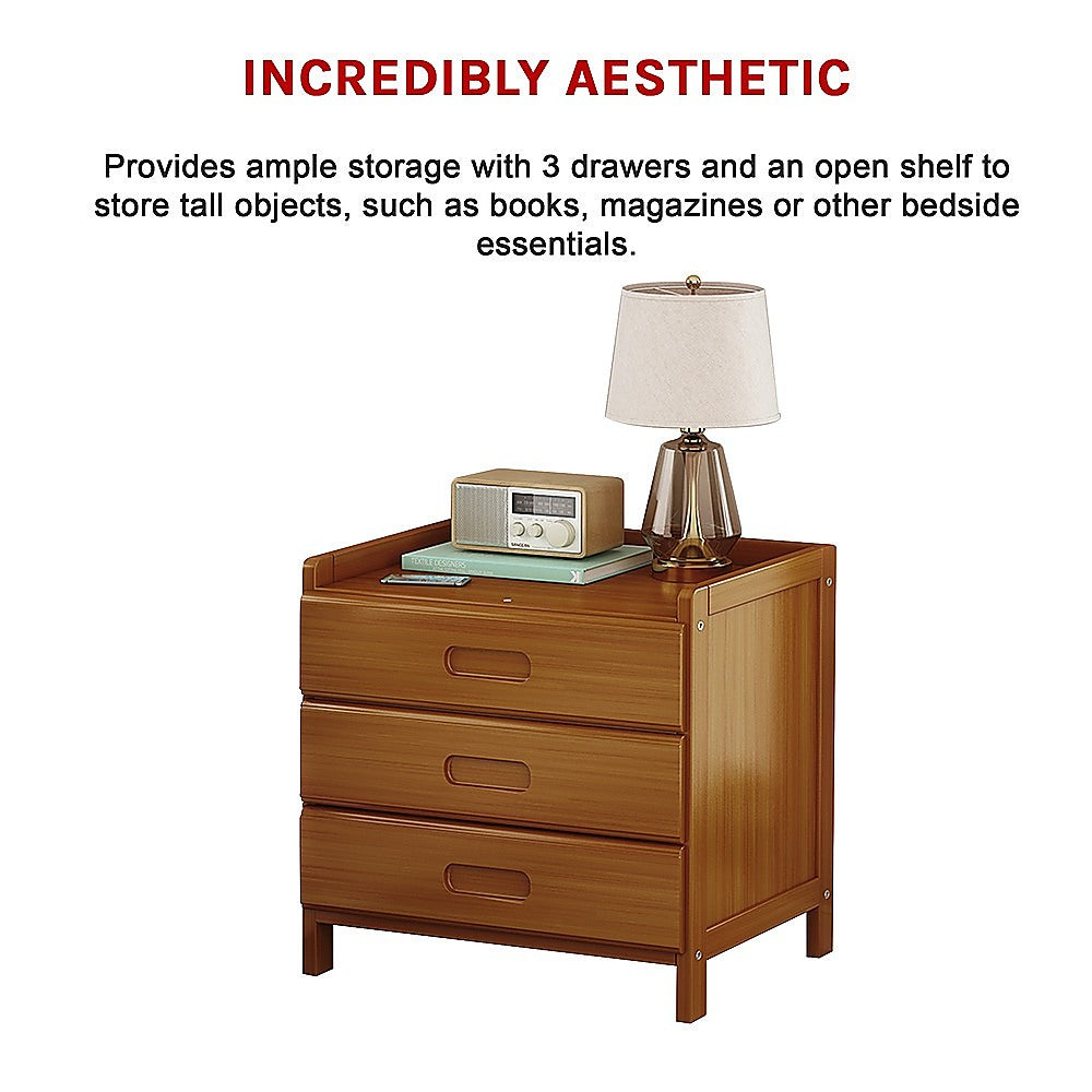 Aldora Bamboo Storage Bedside Table – Dark Wood – 40 cm