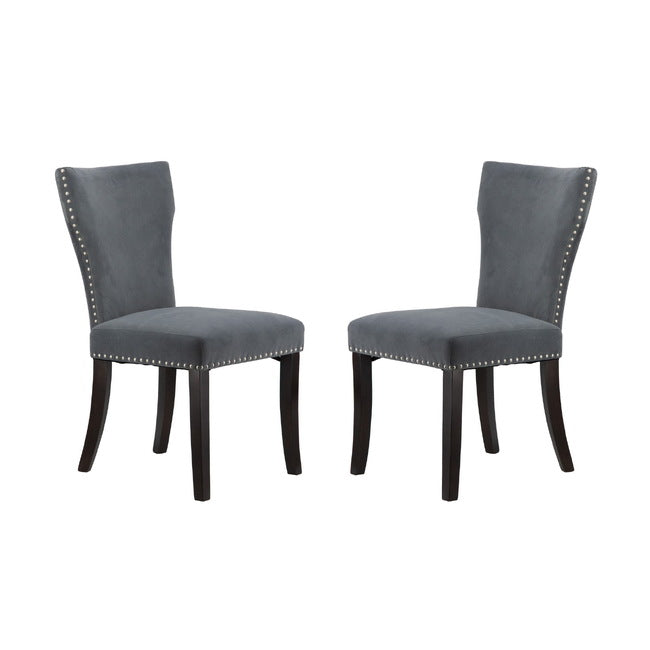 Linden Set 2 Studded Grey Velvet Look Armless Dining Chairs 94cm
